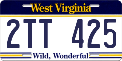 WV license plate 2TT425