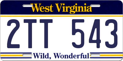 WV license plate 2TT543