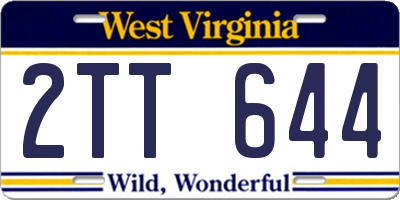 WV license plate 2TT644