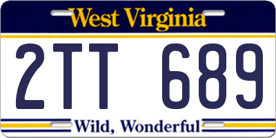 WV license plate 2TT689
