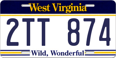 WV license plate 2TT874