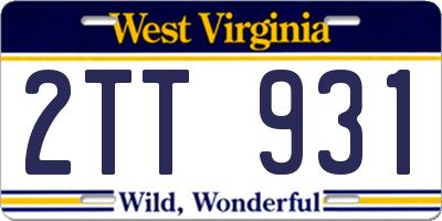 WV license plate 2TT931
