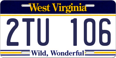 WV license plate 2TU106