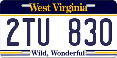 WV license plate 2TU830
