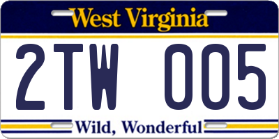 WV license plate 2TW005
