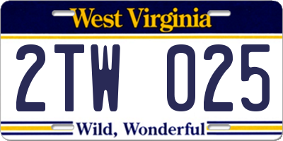 WV license plate 2TW025