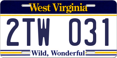WV license plate 2TW031