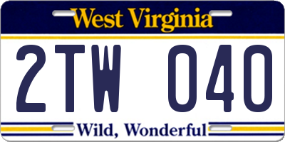 WV license plate 2TW040