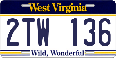 WV license plate 2TW136
