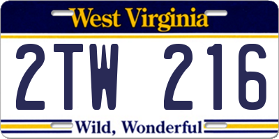 WV license plate 2TW216