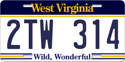 WV license plate 2TW314