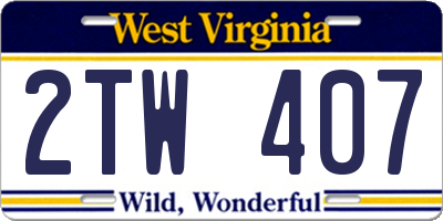 WV license plate 2TW407