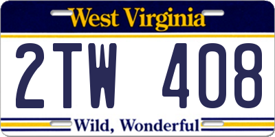 WV license plate 2TW408