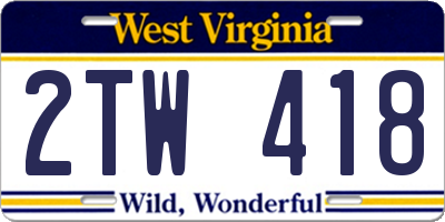 WV license plate 2TW418