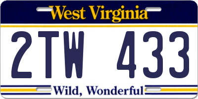 WV license plate 2TW433