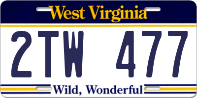 WV license plate 2TW477