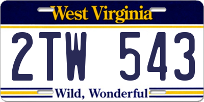 WV license plate 2TW543