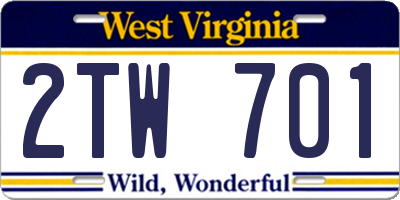 WV license plate 2TW701