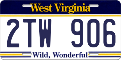 WV license plate 2TW906