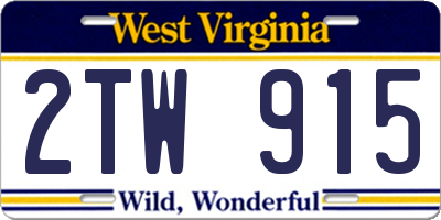WV license plate 2TW915