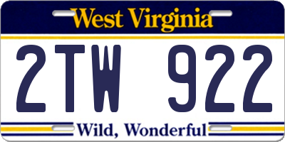 WV license plate 2TW922