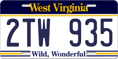 WV license plate 2TW935