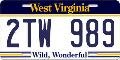 WV license plate 2TW989