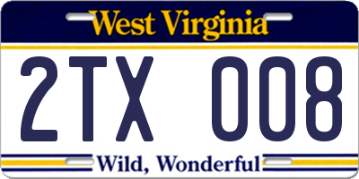 WV license plate 2TX008