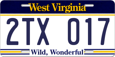 WV license plate 2TX017