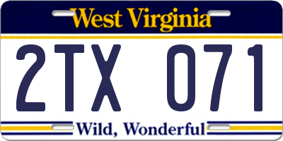 WV license plate 2TX071