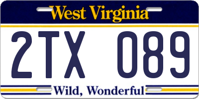 WV license plate 2TX089