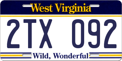 WV license plate 2TX092