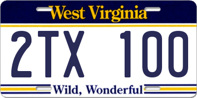 WV license plate 2TX100