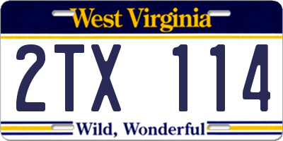 WV license plate 2TX114