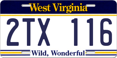 WV license plate 2TX116