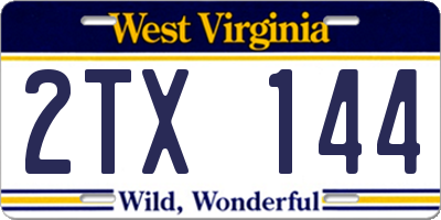 WV license plate 2TX144