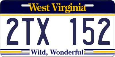 WV license plate 2TX152