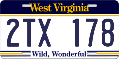 WV license plate 2TX178