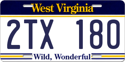 WV license plate 2TX180