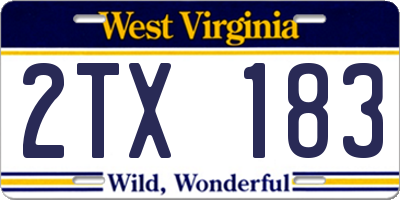 WV license plate 2TX183