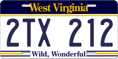 WV license plate 2TX212