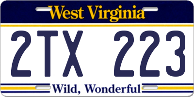 WV license plate 2TX223
