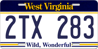 WV license plate 2TX283