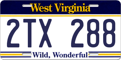 WV license plate 2TX288