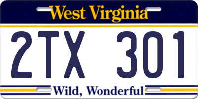 WV license plate 2TX301