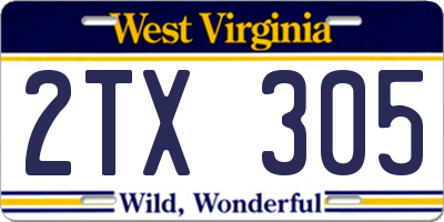WV license plate 2TX305