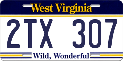 WV license plate 2TX307