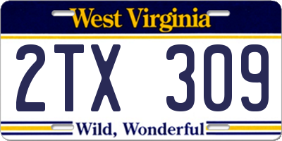 WV license plate 2TX309