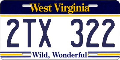 WV license plate 2TX322