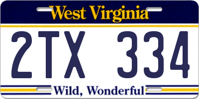 WV license plate 2TX334